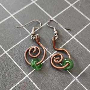 Artistic Brown and Green Spiral Earrings